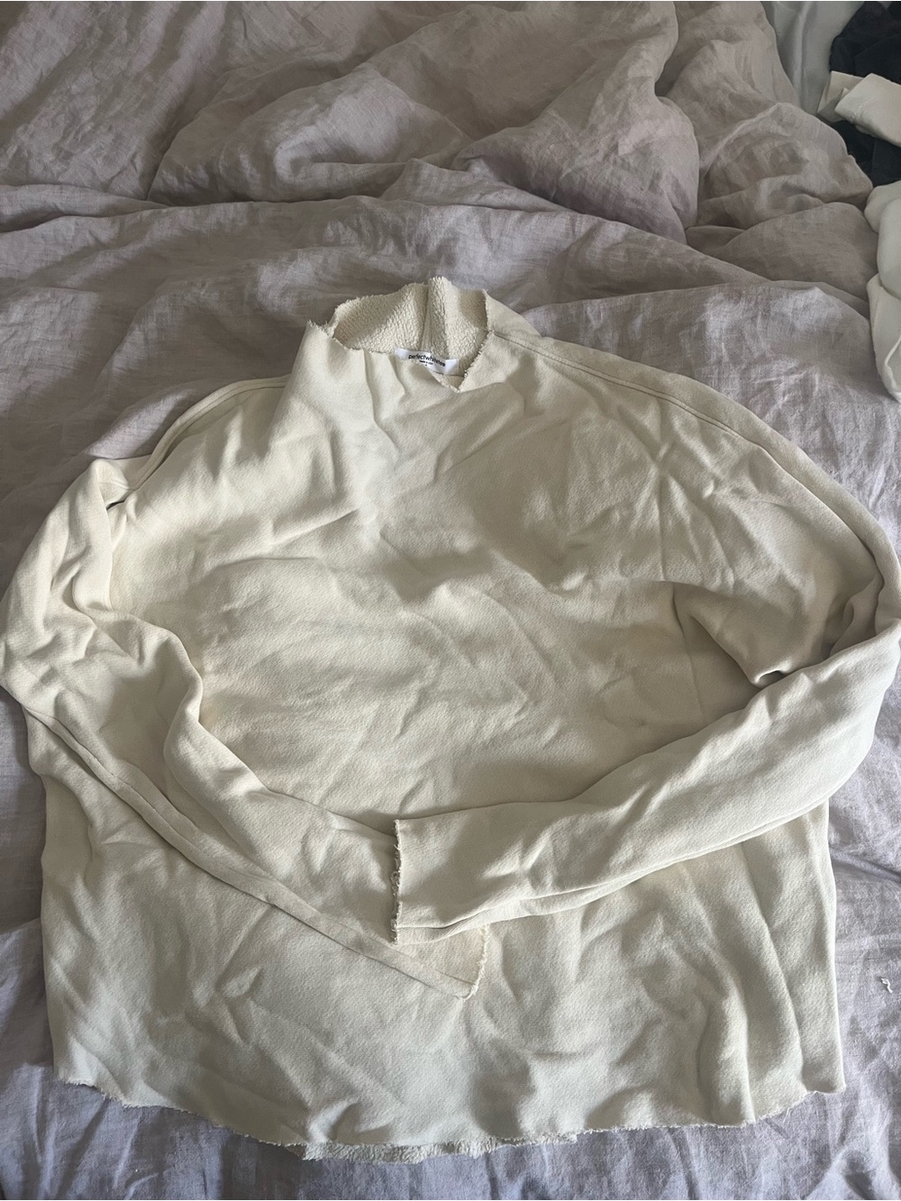 perfectwhitetee raw edge Cream funnel neck sweatshirt